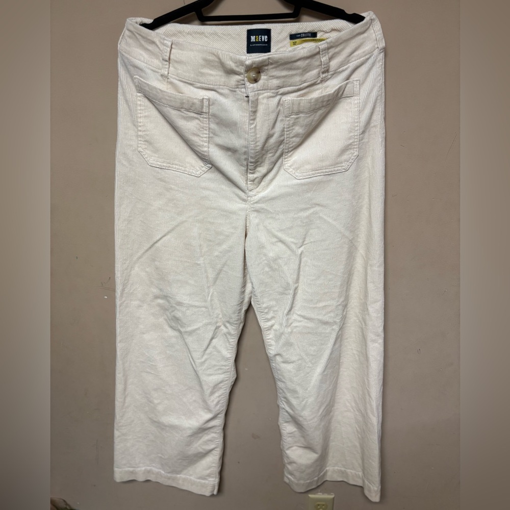 Maeve by Anthropologie Ivory Corduroy Colette Pants cropped 32T